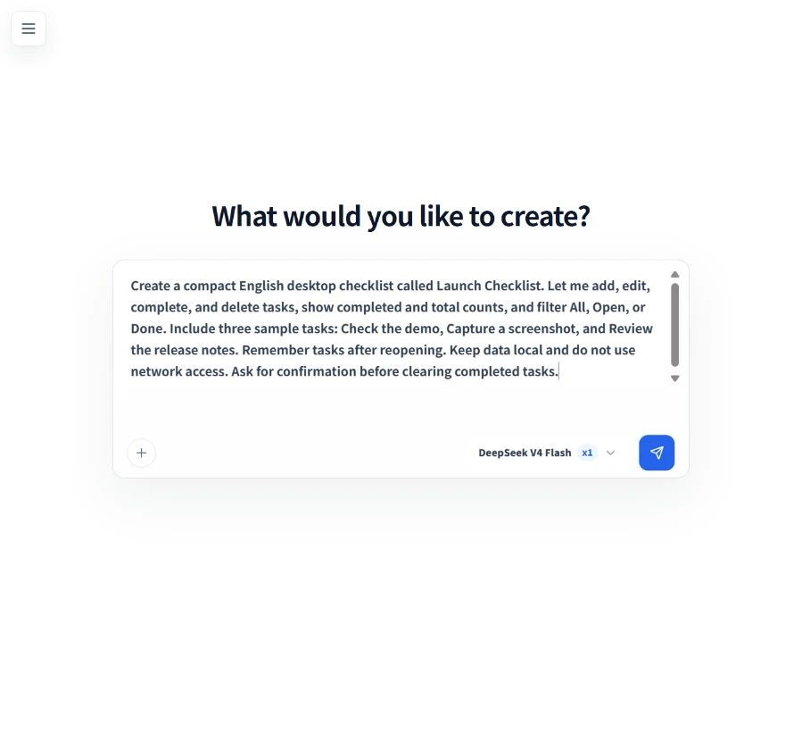 A checklist request entered in the English Aelrox Builder interface